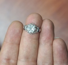 Platinum Vintage Filigree 1.50ct. Natural Old Euro Diamond Sapphire Ring 1920’s
