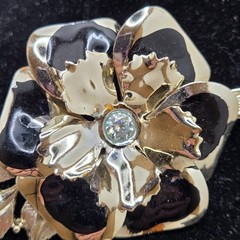 Black & Gold Tone Brooch/Pin With Moissanite Center Stone. Preowned Very Good
