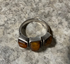 Vintage Amber Sterling Silver Ring Statement Rectangular Square Stone Size 7.75