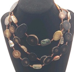 Vintage 1960″s Horn Mother of Pearl Abalone Bead Necklace 50″ Hobo Mid Century