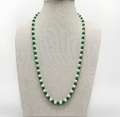 Vintage Cultured Pearl & Aventurine Necklace 28 in 7 mm Hidden Clasp 1980s