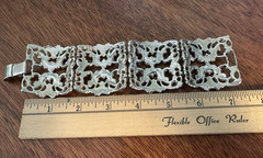 Vintage Panel Link Bracelet Silver Tone Scroll Medieval Flower 7-1/4 Inches