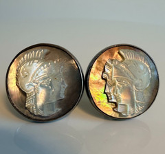 Vintage Sterling Silver Roman Soldier Carved Abalone Shell MOP Cameo Cufflinks