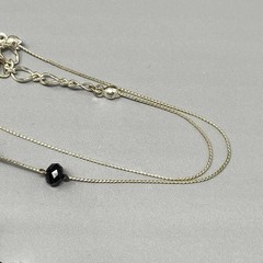 Glass Bead Necklace Black Clear Station Lariat Silver Tone Chain Collar 20″