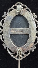Vtg Signed Jezlaine Sterling Silver Black White Cameo Female Face Brooch Pin