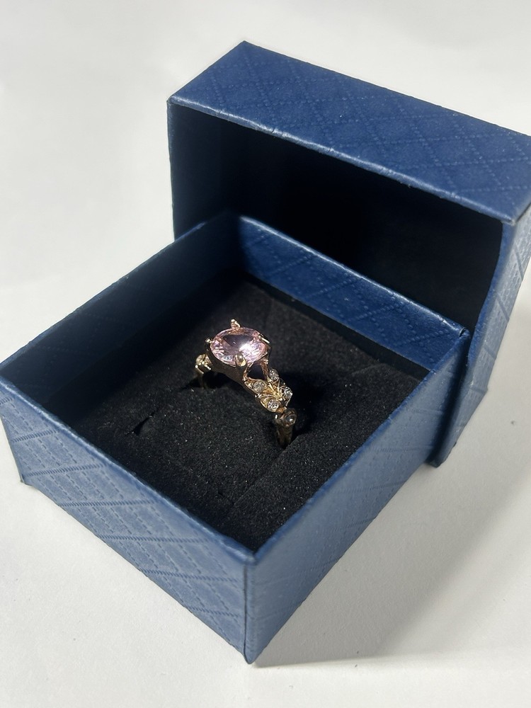 Vintage Pink Cubic Zirconia Ring Gold Plated Womens Size 5