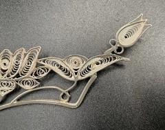 Hand Made EUROPEAN Filigree Brooch 4 in. Silver Lotus Floral