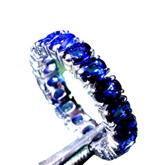Original EARTH MINED SAPPHIRE Deco Band SOLID 14K GOLD Eternity Anniversary Ring