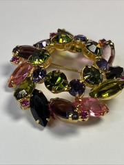 Vintage Wreath Brooch Fruit Salad Design D&E Juliana Multicolor Rhinestones