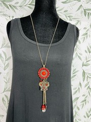 Vintage Neiger Brothers Style Necklace Glass Medallion Tassel 1930s Elegant