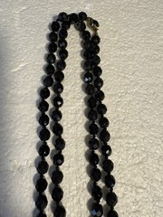 Vintage 56” Black Glass Faceted Bead Single Strand Necklace / Made In Austria