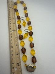 West Germany Necklace/Earrings Yellow Amber Acrylic Faceted Beads Vintage