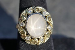 Antique 14K Yellow Gold WHITE STAR SAPPHIRE Ring w/ Yellow & Gold Diamonds $8000