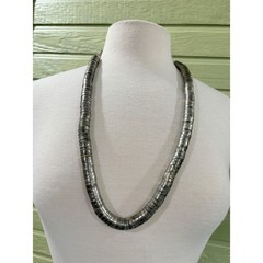 Vintage Industrial Silver Tone Ribbed Snake Chain Barrel Clasp Necklace