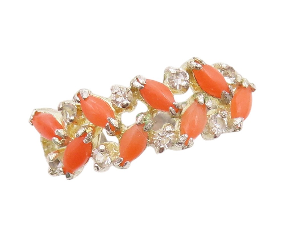 925 Sterling Silver Vintage Ring Marquise Shape Orange Gemstones Sz 6 RG32077