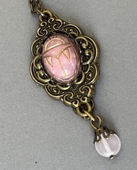 Vintage Scarab Necklace Egyptian Revival Pendant W/ Antique Celluloid Beetle