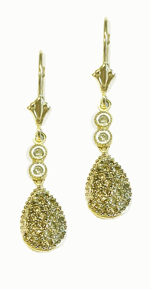 Vintage 14k Yellow Gold Dangling Earrings About 60 Diamonds