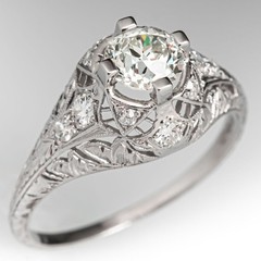 Art Deco Vintage Style Lab Created Diamond Weeding Ring In 14k White Gold Finish