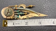 Tabra Gold Filled Man in Moon Face Turquoise Dangle Earrings Boho Celestial