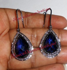 LATEST 0.66ct ANTIQUE ROSE CUT DIAMOND SILVER 925 SAPPHIRE VINTAGE LOOK EARRINGS