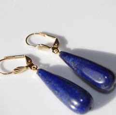 Quality 14K GF 45mm Large Laois Lazuli Tear drop Lever back Earrings