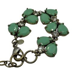 Leslie Danzis Bracelet Pale Green Double Teardrop & Clear Rhinestone Link Chunky