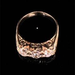 Victorian 1.50 Carat Old European Cut 3 Stone Diamond Half Hoop Band 18K Gold