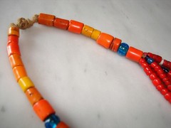 Vintage Antique Venetian Red White Heart Trade Bead Necklace