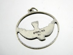 Vintage BLI Sterling Silver Etched Dove Bird Pendant 925 2.9g 7/8 Inch Diameter