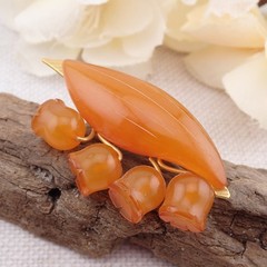Vtg Russian Carved Amber Lily Of The Valley Pin Brooch Signed 3RK Weighs 7.7 gr