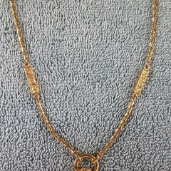 Vintage Crown Trifari Necklace Modernist Pendant Gold Tone, 23 Inches, Signed
