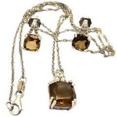 Vintage Jtv Citrine Diamonds Sterling Silver Necklace And Earring Set