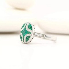Vintage Style Oval Cut Lab Created Emerald Diamond Engagement 14K Gold FN Rings