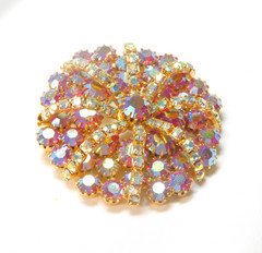 STARBURST VINTAGE PINK & AURORA BOREALIS PRONG SET RHINESTONE BROOCH ✨