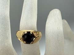 VINTAGE ESTATE 24K GOLD PLATED BLACK CRYSTAL MEN WOMEN UNISEX RING SIZE 7