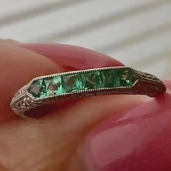 Art Deco Style Emerald Princess Stone’s Wedding Band White Gold Finish in Silver