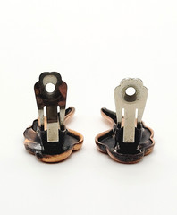 Modernist Copper Wings Climber Style Clip On Earrings Artisan Style Unsigned