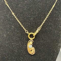 Vintage 12k GF Pocket Watch Chain FOB Necklace, Dog Clip, Blue Aquamarine Glass