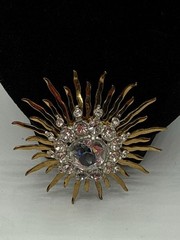 Vintage Rhinestone Sunburst Pendant Gold tone 1950s 1960s