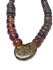 🔥 925 Silver 18K Gold Genuine Amber Necklace Pendant Butterscotch Cognac 68g