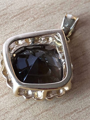 VINTAGE 14K YELLOW GOLD LARGE CUSHION CUT SMOKY QUARTZ PENDANT CHARM NECKLACE