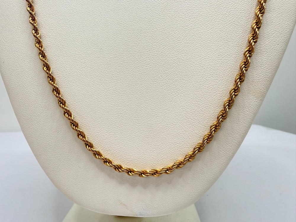 Vintage Signed Monet Necklace Gold Tone Rope Chain 24 inch Classic 1980s Estate