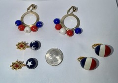 Vintage Mid Century Patriotic LOT of 3 Red, White & Blue Earrings #4th Of July