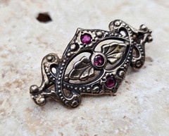 VICTORIAN REVIVAL STERLING SILVER PINK TOPAZ BROOCH / Pin Tested