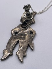 Vintage Sterling Necklace Repurposed Malachite Lapis Stone Inlay Jester READ