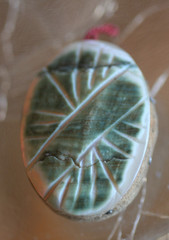 ANTIQUE:* SHELL & BONE HANDCRAFTED PENDANT BETWEEN FABRIC MIDDLE PENDANT