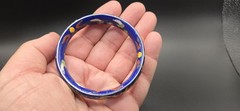 VTG Chinese Cloisonné Bangle Bracelet Blue With Multi Color Painted Designs