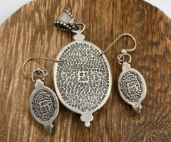Vintage Sally Treasures, sterling, southwestern, amber pendant & earrings set