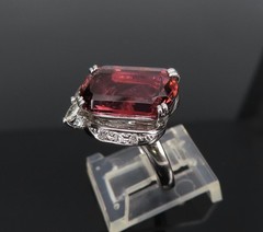 Unique 6.19ct Natural Rubellite 0.23ct Diamond Platinum Free Form Ring Size 5.5