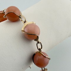 Vintage Stone Bracelet Caged Wire Wrapped Gold Tone 6.25″